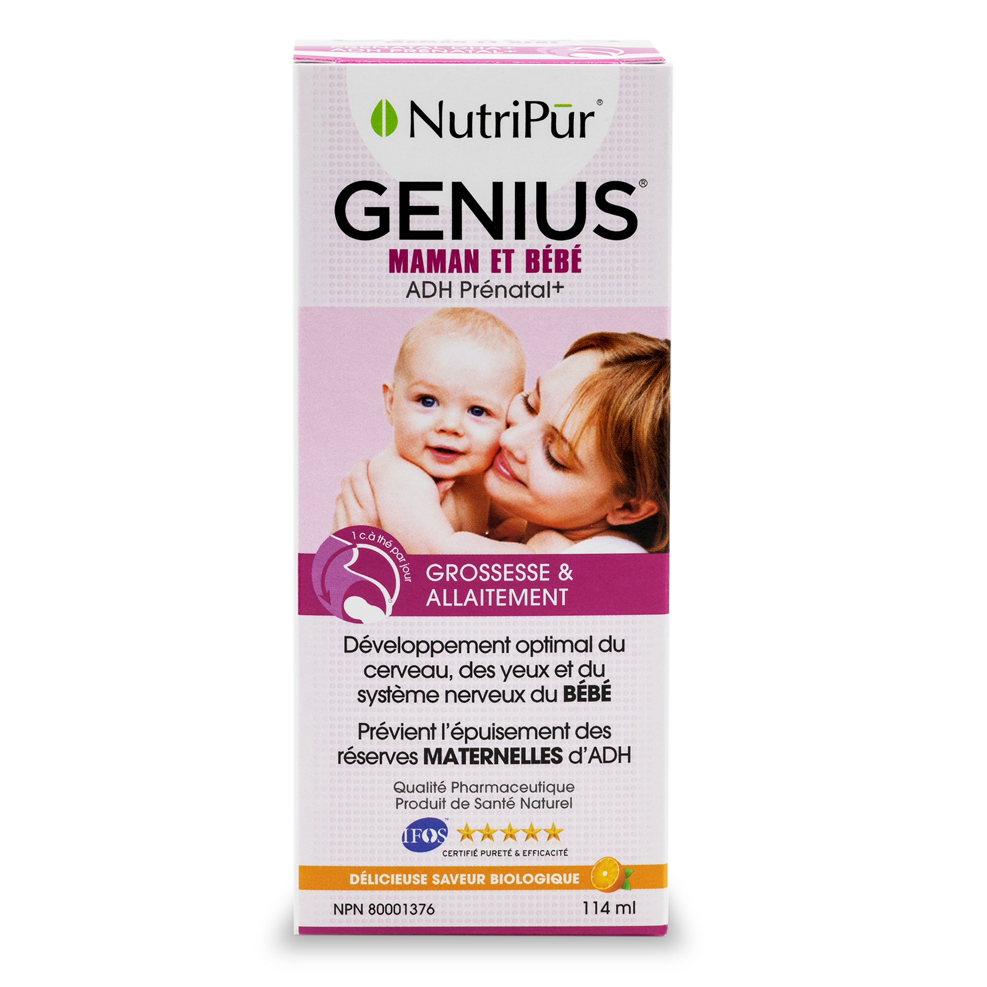 Genius Maman et Bébé - Nutripur - allaitement et grossesse - preveint les trouble d'apprentissages chez l'enfants et l'épuismenet des reserverses Maternelle d'ADH pour prévenir le post-partrum 